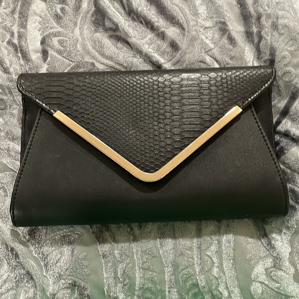 Aldo Black Textured Clutch with Metallic Trim